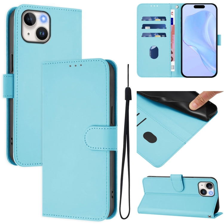 스킨 필 솔리드 컬러 가죽 휴대폰 케이스와 랜야드, iPhone 14 / 13용, iPhone 14 Pro용