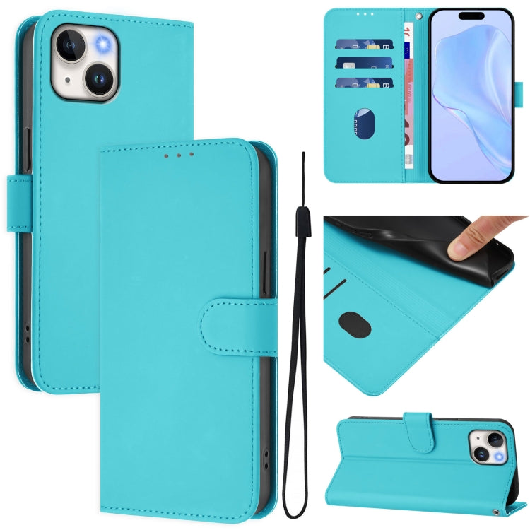 스킨 필 솔리드 컬러 가죽 휴대폰 케이스와 랜야드, iPhone 14 / 13용, iPhone 14 Pro용
