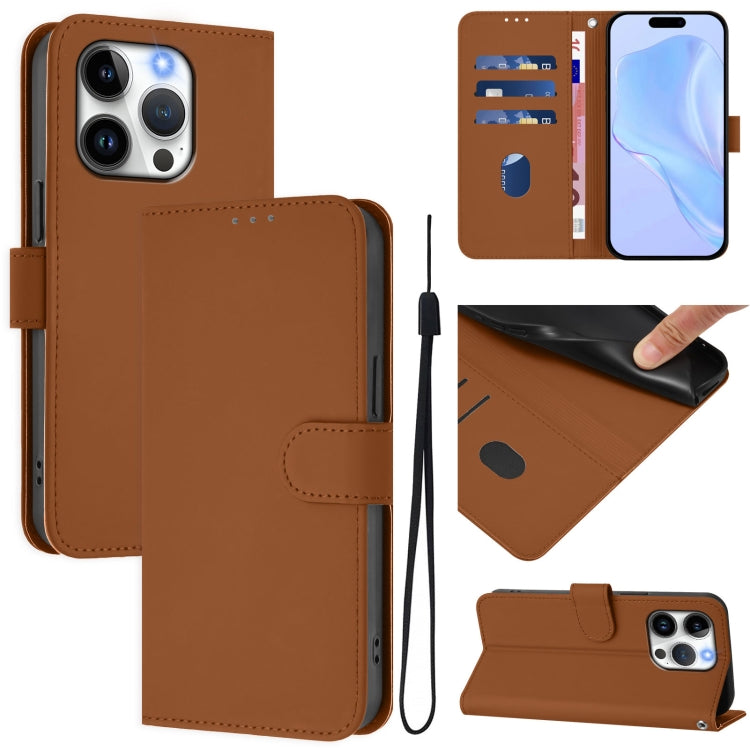 스킨 필 솔리드 컬러 가죽 휴대폰 케이스와 랜야드, iPhone 14 / 13용, iPhone 14 Pro용