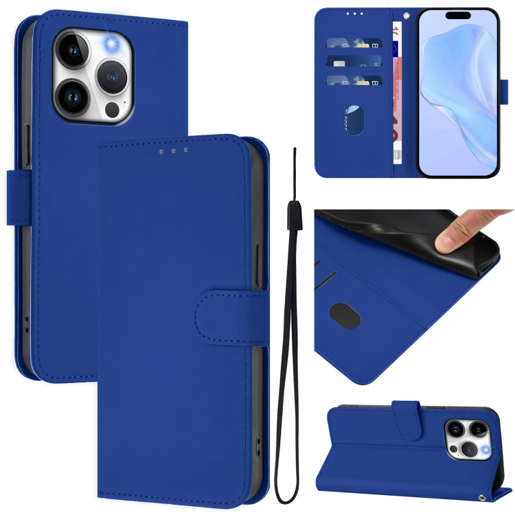 스킨 필 솔리드 컬러 가죽 휴대폰 케이스와 랜야드, iPhone 14 / 13용, iPhone 14 Pro용