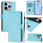 스킨 필 솔리드 컬러 가죽 휴대폰 케이스와 랜야드, iPhone 14 / 13용, iPhone 14 Pro용