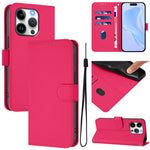 스킨 필 솔리드 컬러 가죽 휴대폰 케이스와 랜야드, iPhone 14 / 13용, iPhone 14 Pro용
