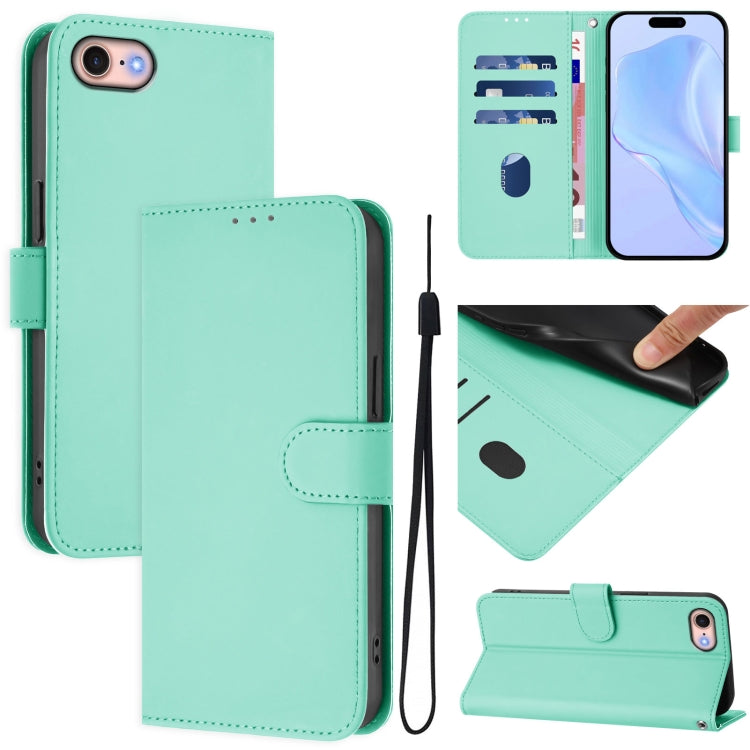 Skin Feel Solid Color Leather Phone Case with Lanyard, For iPhone 14 Pro Max, For iPhone SE 2022 / 2020