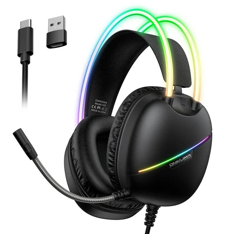 ONIKUMA X33 머리 착용 RGB 라이트 e스포츠 게이밍 헤드셋, 케이블 길이: 2m, X33