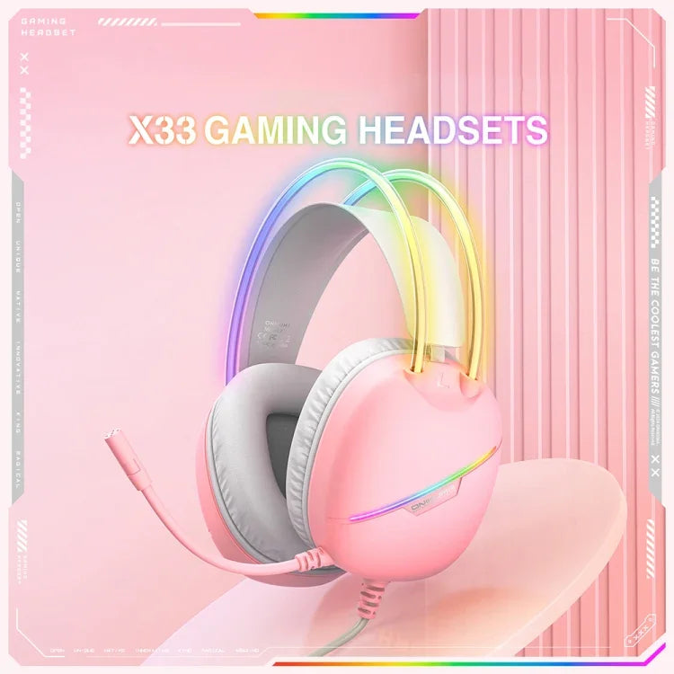 ONIKUMA X33 머리 착용 RGB 라이트 e스포츠 게이밍 헤드셋, 케이블 길이: 2m, X33