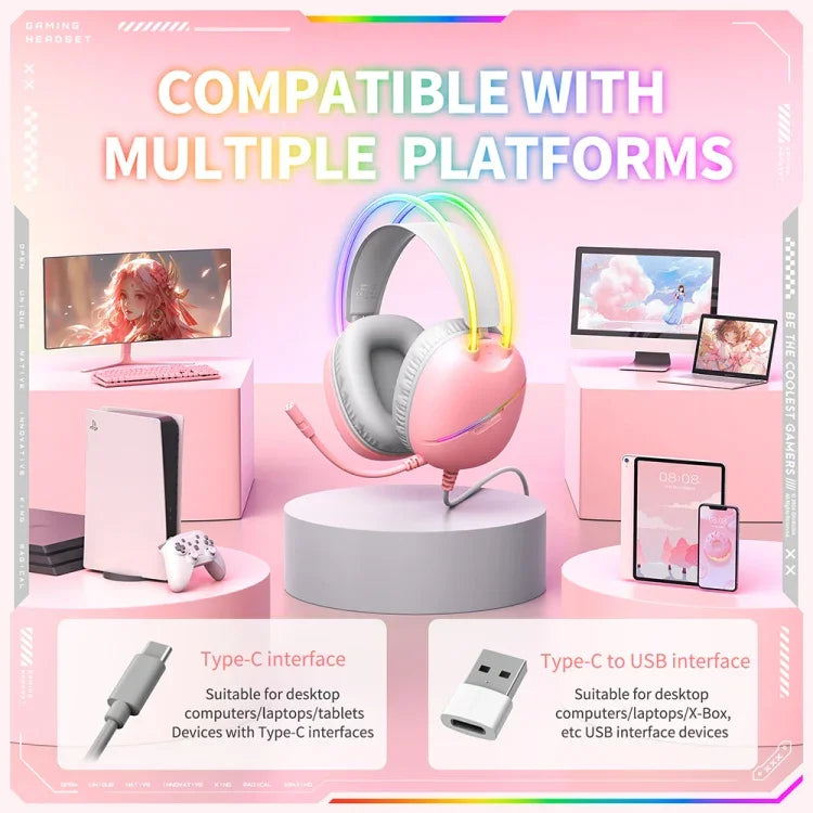 ONIKUMA X33 머리 착용 RGB 라이트 e스포츠 게이밍 헤드셋, 케이블 길이: 2m, X33