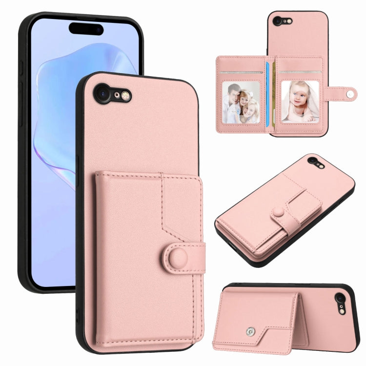 버튼 카드 백 RFID 도난 방지 휴대폰 케이스, 아이폰 SE 2022 / 2020용, 아이폰 13 프로 맥스용, 아이폰 13 프로용, 아이폰 13용, 아이폰 13 미니용, 아이폰 12용, 아이폰 12 프로 맥스용, 아이폰 12 프로용