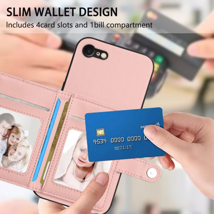 버튼 카드 백 RFID 도난 방지 휴대폰 케이스, 아이폰 SE 2022 / 2020용, 아이폰 13 프로 맥스용, 아이폰 13 프로용, 아이폰 13용, 아이폰 13 미니용, 아이폰 12용, 아이폰 12 프로 맥스용, 아이폰 12 프로용
