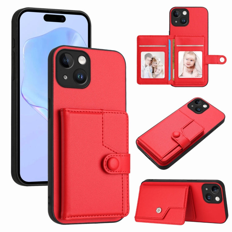 버튼 카드 백 RFID 도난 방지 휴대폰 케이스, 아이폰 SE 2022 / 2020용, 아이폰 13 프로 맥스용, 아이폰 13 프로용, 아이폰 13용, 아이폰 13 미니용, 아이폰 12용, 아이폰 12 프로 맥스용, 아이폰 12 프로용