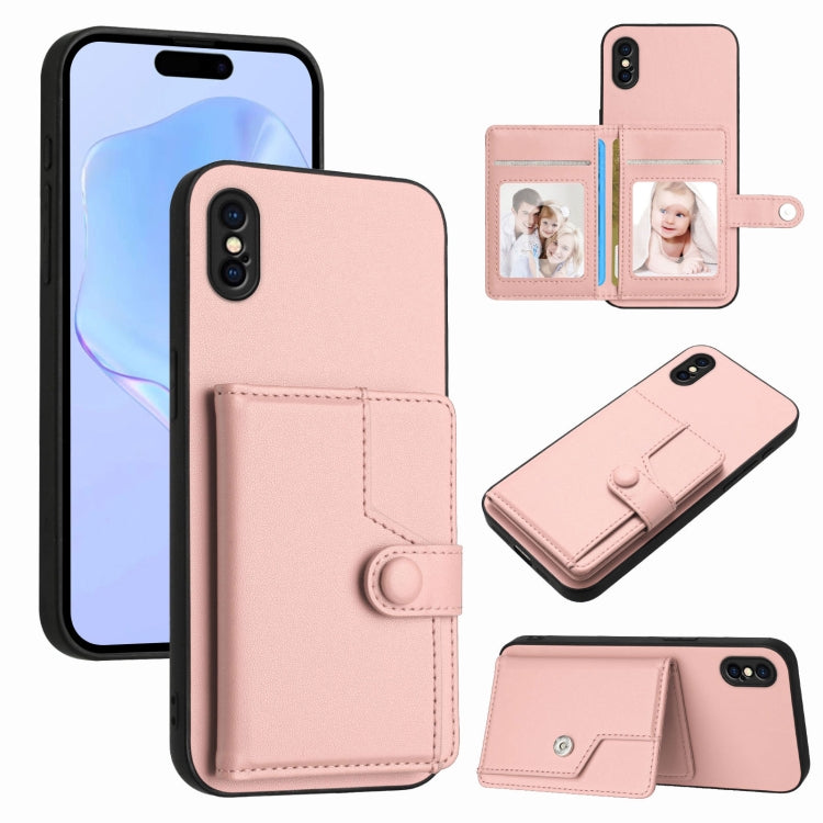 버튼 카드 백 RFID 도난 방지 휴대폰 케이스, 아이폰 12 미니용, 아이폰 11 프로 맥스용, 아이폰 11용, 아이폰 11 프로용, 아이폰 XS / X용, 아이폰 XR용, 아이폰 XS 맥스용, 아이폰 8 플러스 / 7 플러스용