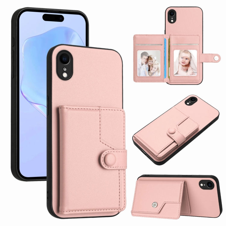 버튼 카드 백 RFID 도난 방지 휴대폰 케이스, 아이폰 12 미니용, 아이폰 11 프로 맥스용, 아이폰 11용, 아이폰 11 프로용, 아이폰 XS / X용, 아이폰 XR용, 아이폰 XS 맥스용, 아이폰 8 플러스 / 7 플러스용
