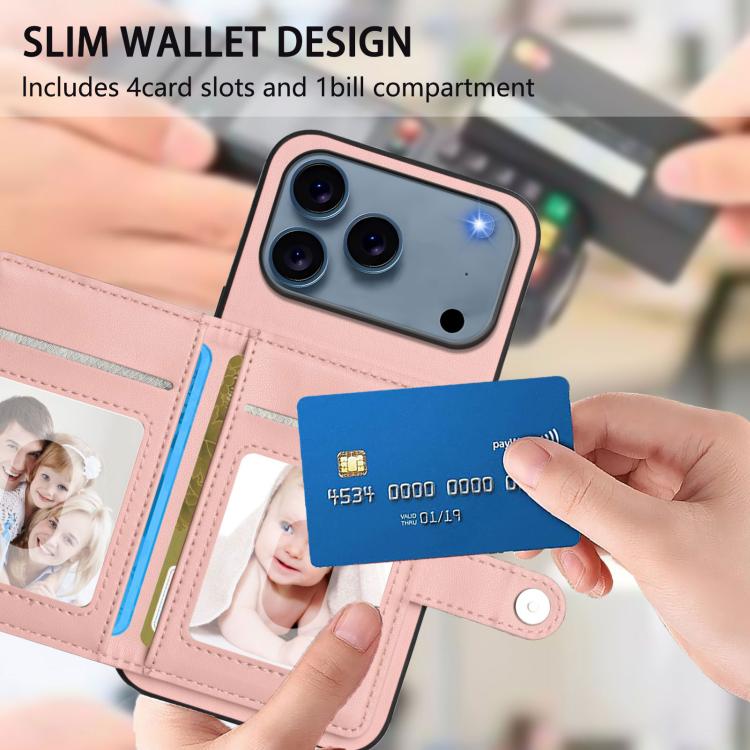 버튼 카드 백 RFID 도난 방지 휴대폰 케이스, 아이폰 17 프로 맥스용, 아이폰 17 프로용, 아이폰 17용, 아이폰 에어용, 아이폰 16 프로 맥스용, 아이폰 16 프로용, 아이폰 16 플러스용, 아이폰 16용