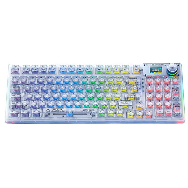 AULA F98Pro V3 99키 유선/2.4G/블루투스 3모드 RGB 기계식 키보드, 아이스 크리스탈 스위치