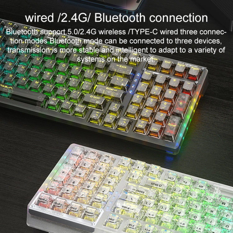AULA F98Pro V3 99키 유선/2.4G/블루투스 3모드 RGB 기계식 키보드, 아이스 크리스탈 스위치