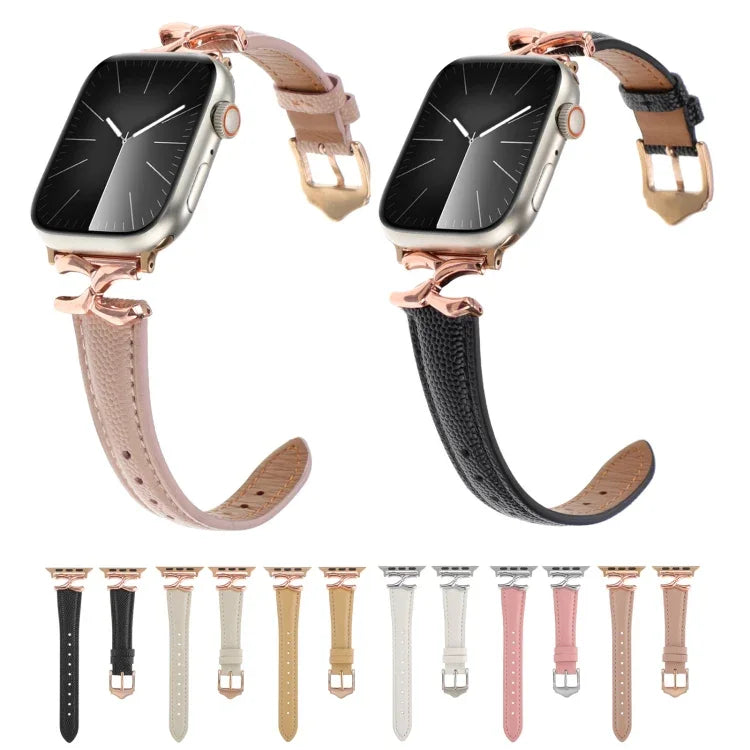 X자형 버클 점 무늬 천연 가죽 시계 밴드, 애플 워치 46mm / 49mm / 45mm / 44mm용, 애플 워치 42mm / 41mm / 40mm / 38mm용