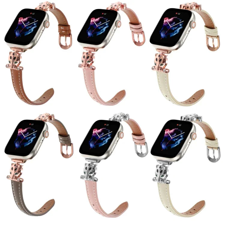 표범 머리 천연 가죽 시계 밴드, 애플 워치 46mm / 49mm / 45mm / 44mm용, 애플 워치 42mm / 41mm / 40mm / 38mm용