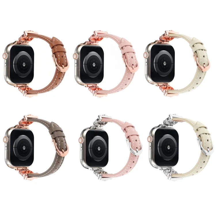 표범 머리 천연 가죽 시계 밴드, 애플 워치 46mm / 49mm / 45mm / 44mm용, 애플 워치 42mm / 41mm / 40mm / 38mm용