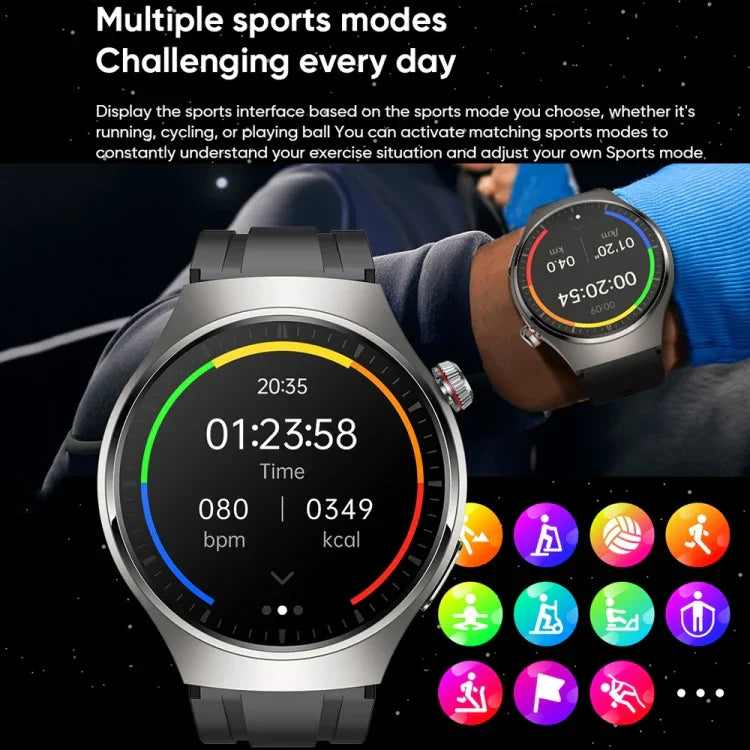 MT200 1.43인치 AMOLED IP67 스틸 밴드 스마트 통화 시계, 심전도(ECG) 지원