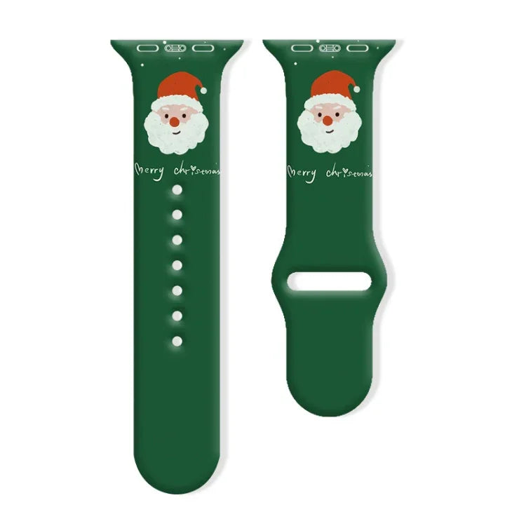 크리스마스 패턴 리버스 버클 실리콘 시계 밴드, 애플 워치 46mm / 49mm / 45mm / 44mm용, 애플 워치 42mm / 41mm / 40mm / 38mm용