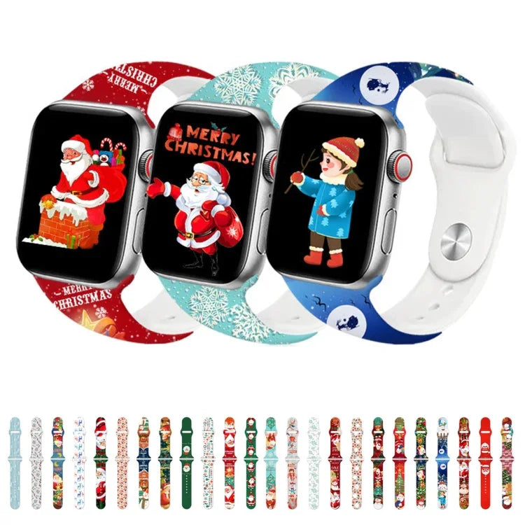 크리스마스 패턴 리버스 버클 실리콘 시계 밴드, 애플 워치 46mm / 49mm / 45mm / 44mm용, 애플 워치 42mm / 41mm / 40mm / 38mm용