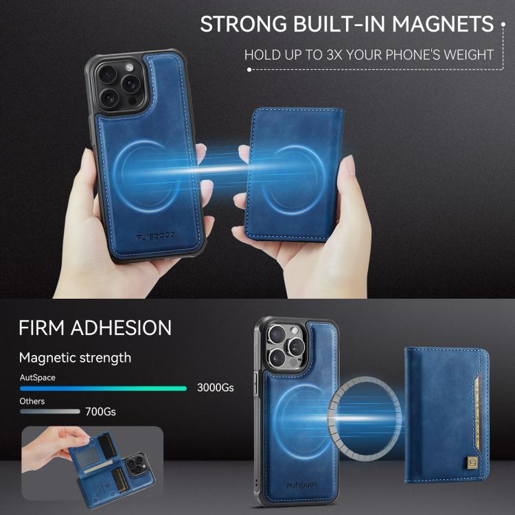 AutSpace A13 MagSafe 자석 RFID 플립 카드 가방 휴대폰 케이스, iPhone 12 Pro Max용, iPhone 12 Pro용