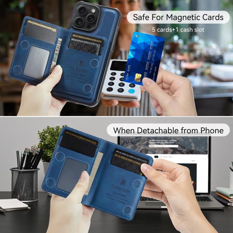 AutSpace A13 MagSafe 자석 RFID 플립 카드 가방 휴대폰 케이스, iPhone 12 Pro Max용, iPhone 12 Pro용