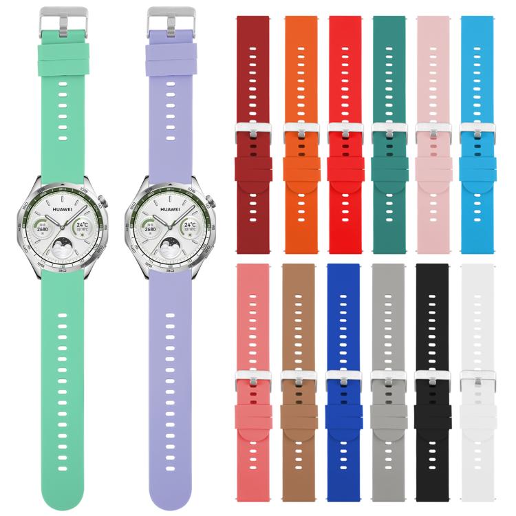 Solid Color Steel Buckle Silicone Watch Band, 22mm
