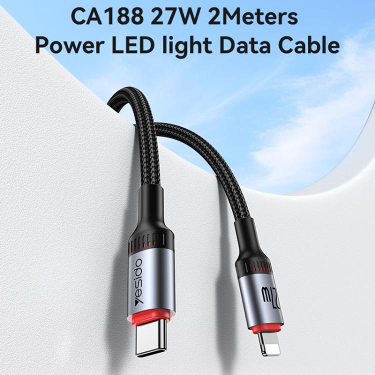 Yesido CA184 PD27W 3A USB-C / Type-C to 8핀 충전 데이터 케이블, 길이: 2m, CA184