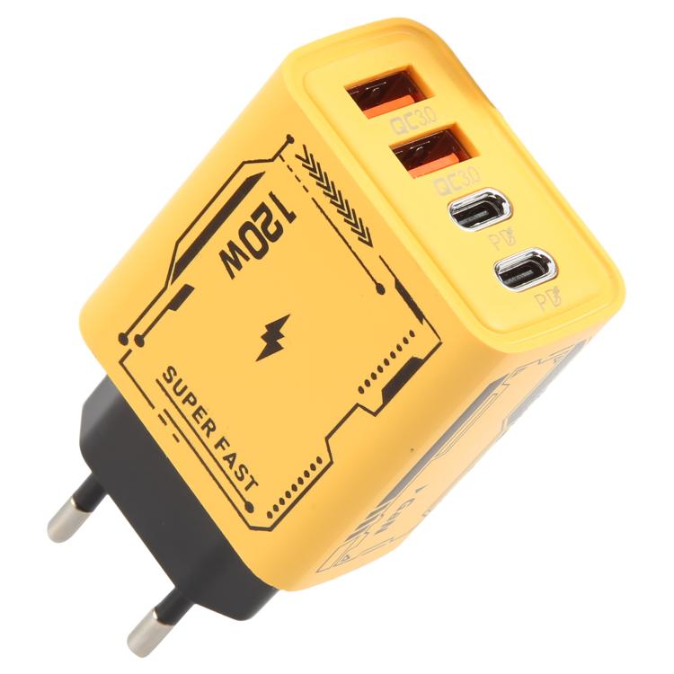 AR-PD14 GaN 120W 충전 어댑터 4포트 2 PD 2 QC 3.0 USB 및 USB-C / 타입-C 고속 충전기, EU 플러그, US 플러그
