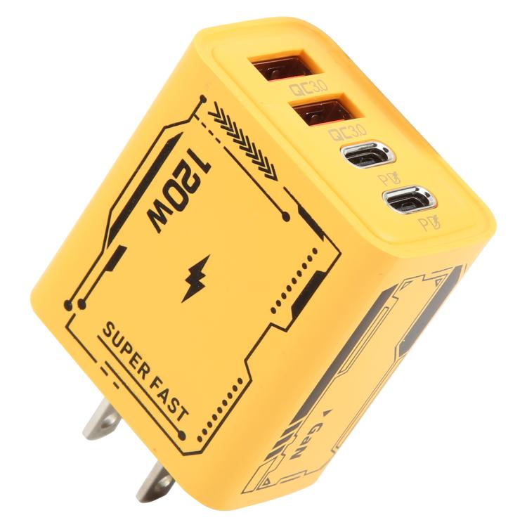 AR-PD14 GaN 120W 충전 어댑터 4포트 2 PD 2 QC 3.0 USB 및 USB-C / 타입-C 고속 충전기, EU 플러그, US 플러그