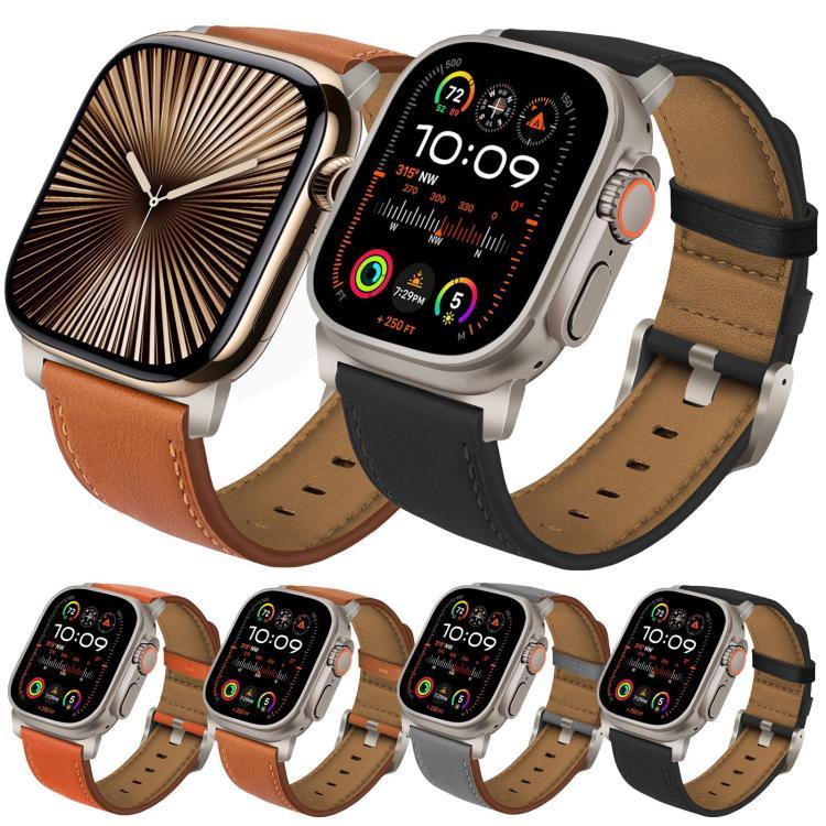 티타늄 버클 나파 천연 가죽 시계줄, 애플 워치 46mm / 49mm / 45mm / 44mm용