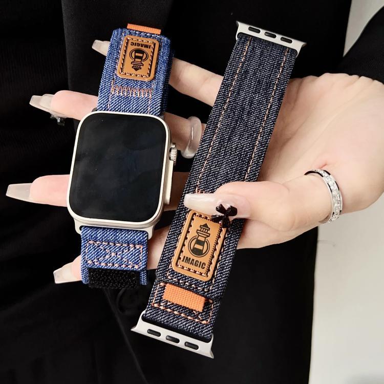 데님 나일론 후크 앤 루프 패스너 캔버스 시계줄, 애플 워치 46mm / 49mm / 45mm / 44mm용, 애플 워치 42mm / 41mm / 40mm / 38mm용