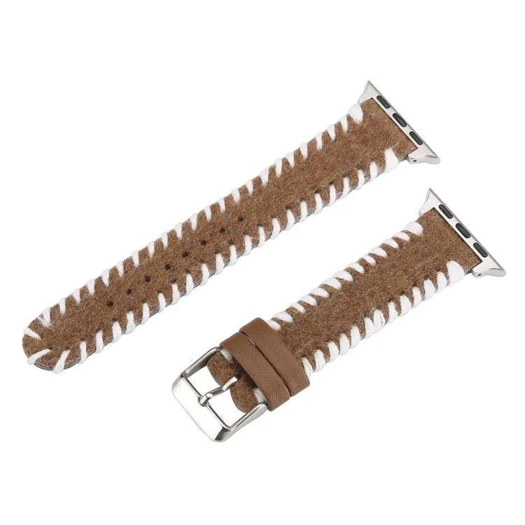 레트로 스티치 울 천연 가죽 시계줄, 애플 워치 46mm / 49mm / 45mm / 44mm용, 애플 워치 42mm / 41mm / 40mm / 38mm용
