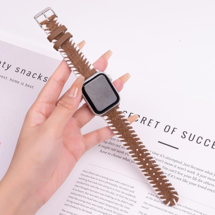 레트로 스티치 울 천연 가죽 시계줄, 애플 워치 46mm / 49mm / 45mm / 44mm용, 애플 워치 42mm / 41mm / 40mm / 38mm용
