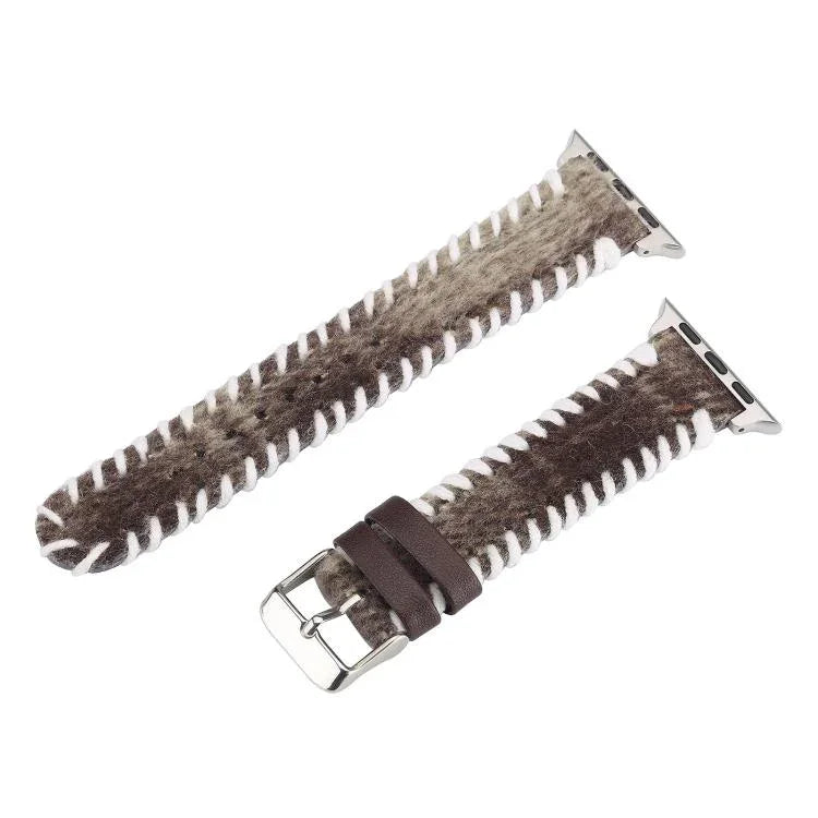 레트로 스티치 울 천연 가죽 시계줄, 애플 워치 46mm / 49mm / 45mm / 44mm용, 애플 워치 42mm / 41mm / 40mm / 38mm용