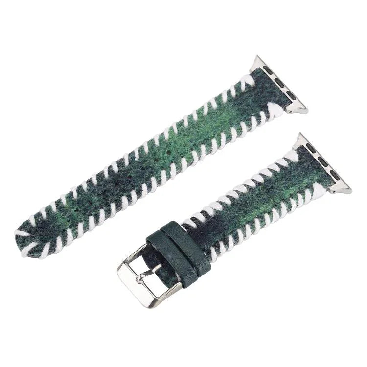 레트로 스티치 울 천연 가죽 시계줄, 애플 워치 46mm / 49mm / 45mm / 44mm용, 애플 워치 42mm / 41mm / 40mm / 38mm용
