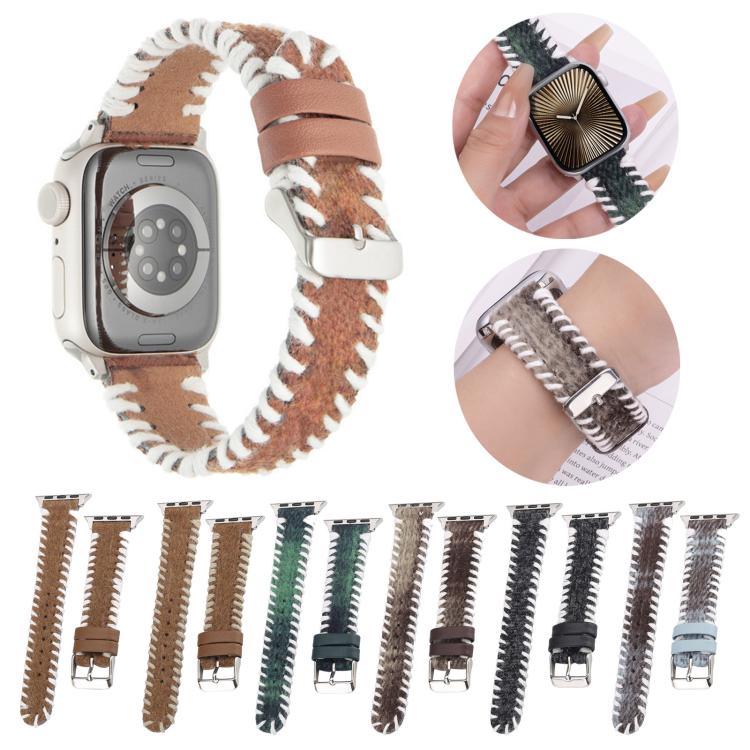 레트로 스티치 울 천연 가죽 시계줄, 애플 워치 46mm / 49mm / 45mm / 44mm용, 애플 워치 42mm / 41mm / 40mm / 38mm용