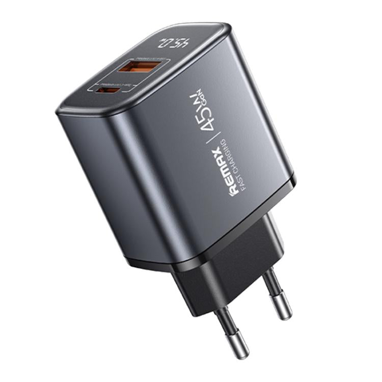 REMAX U2-AC 45W USB 및 타입-C GaN 디지털 디스플레이 고속 충전기, EU 플러그, UK 플러그