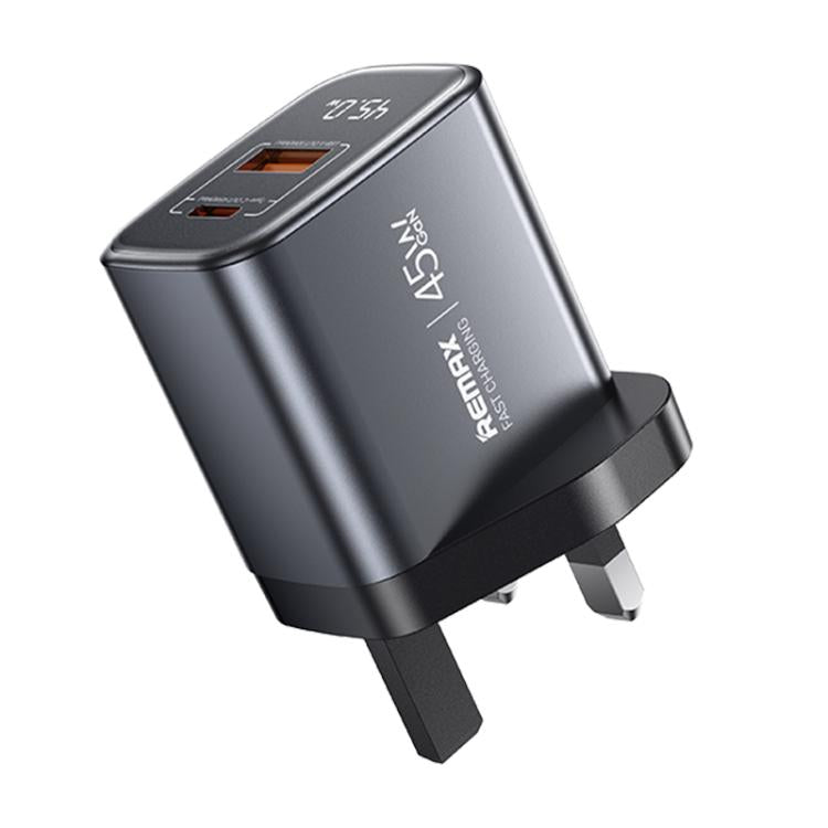 REMAX U2-AC 45W USB 및 타입-C GaN 디지털 디스플레이 고속 충전기, EU 플러그, UK 플러그