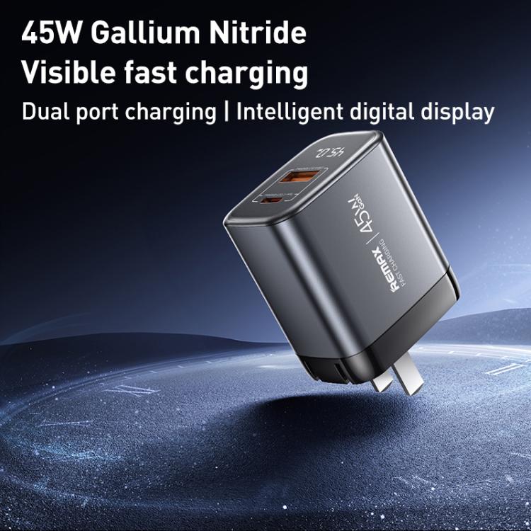 REMAX U2-AC 45W USB 및 타입-C GaN 디지털 디스플레이 고속 충전기, EU 플러그, UK 플러그