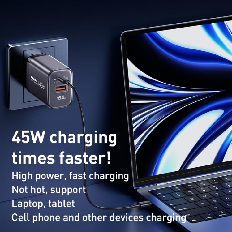 REMAX U2-AC 45W USB 및 타입-C GaN 디지털 디스플레이 고속 충전기, EU 플러그, UK 플러그
