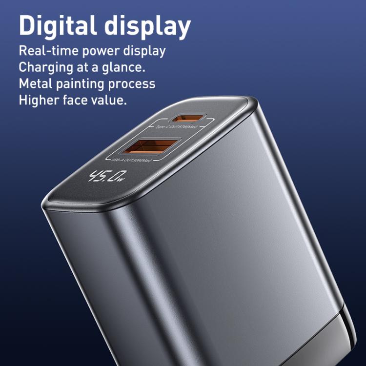 REMAX U2-AC 45W USB 및 타입-C GaN 디지털 디스플레이 고속 충전기, EU 플러그, UK 플러그