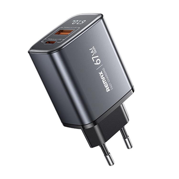 REMAX U2-AC 67W USB 및 타입-C GaN 디지털 디스플레이 고속 충전기, EU 플러그, UK 플러그