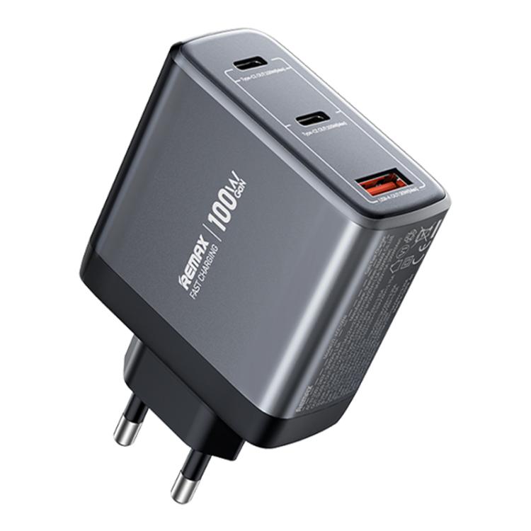 REMAX U2-AC 100W USB 및 듀얼 타입-C GaN 디지털 디스플레이 고속 충전기, EU 플러그