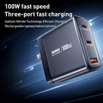 REMAX U2-AC 100W USB 및 듀얼 타입-C GaN 디지털 디스플레이 고속 충전기, EU 플러그
