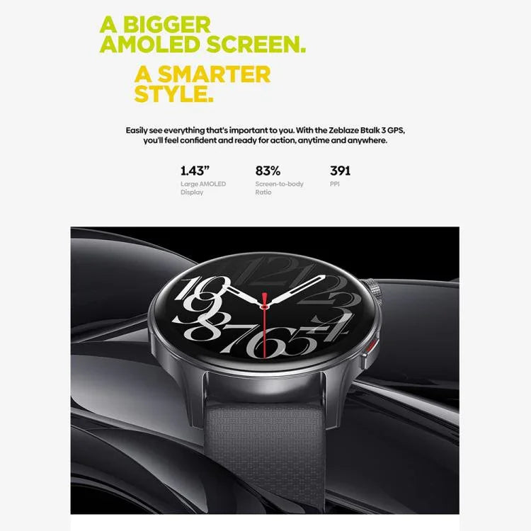 Zeblaze Btalk 3 GPS 1.43인치 HD AMOLED 화면 건강 피트니스 스마트워치, 블루투스 통화 지원