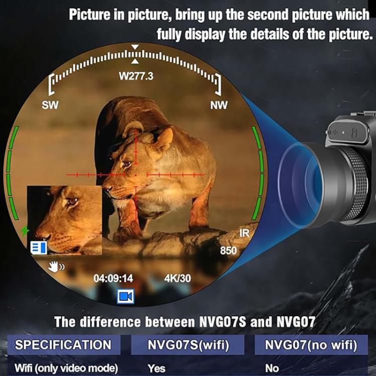 NVG07S 야외 4K 1.39인치 OLED 원형 스크린 단안경 헤드마운트 적외선 야간 투시 장치