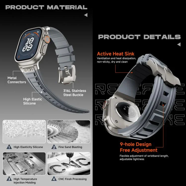Kalebol 하이 스트레치 실리콘 아머 시계 밴드, 애플 워치 46mm / 49mm / 45mm / 44mm용