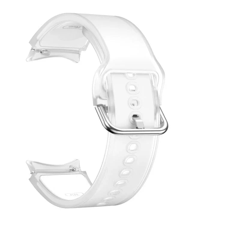 Kalebol Glacier transparent silicone watch band for Samsung Galaxy Watch, comfortable and adjustable strap in white.