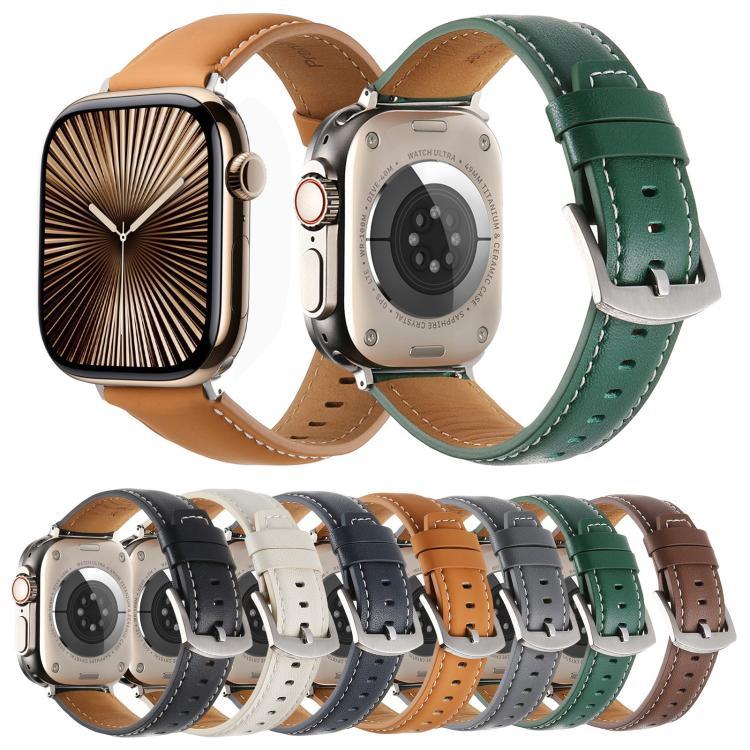 Kalebol 무지 천연 가죽 시계 밴드, 애플 워치 46mm / 49mm / 45mm / 44mm용, 애플 워치 42mm / 41mm / 40mm / 38mm용